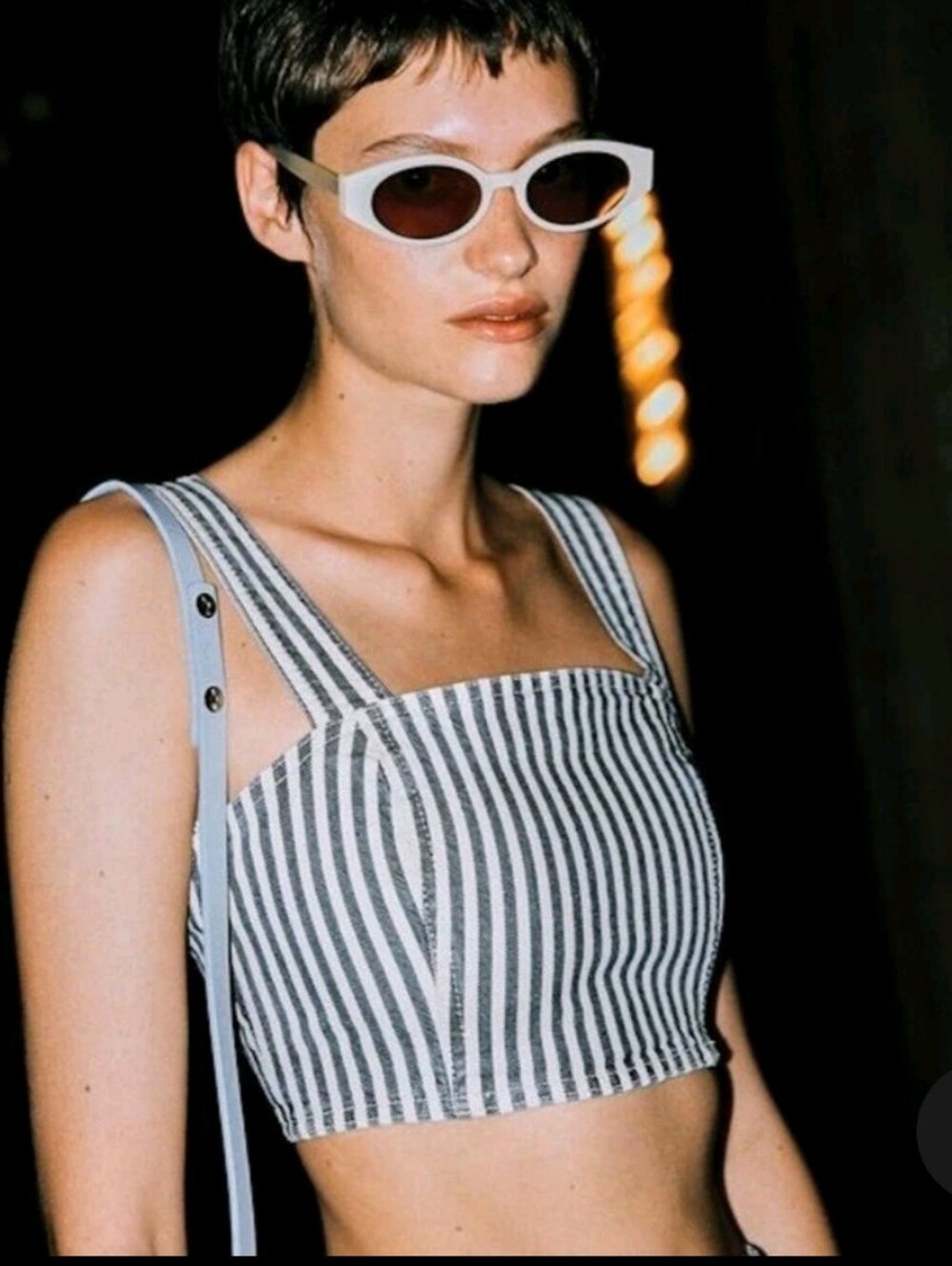 Zara Striped Denim Crop Bodice Tank Top Sz L